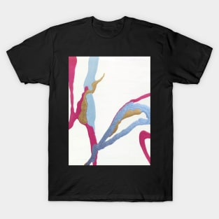 Meandering Colors Hot Pink and Blue Abstract with Gold T-Shirt